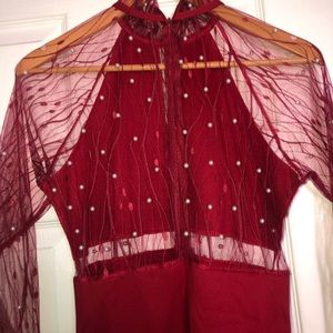 Red beaded short evening dress